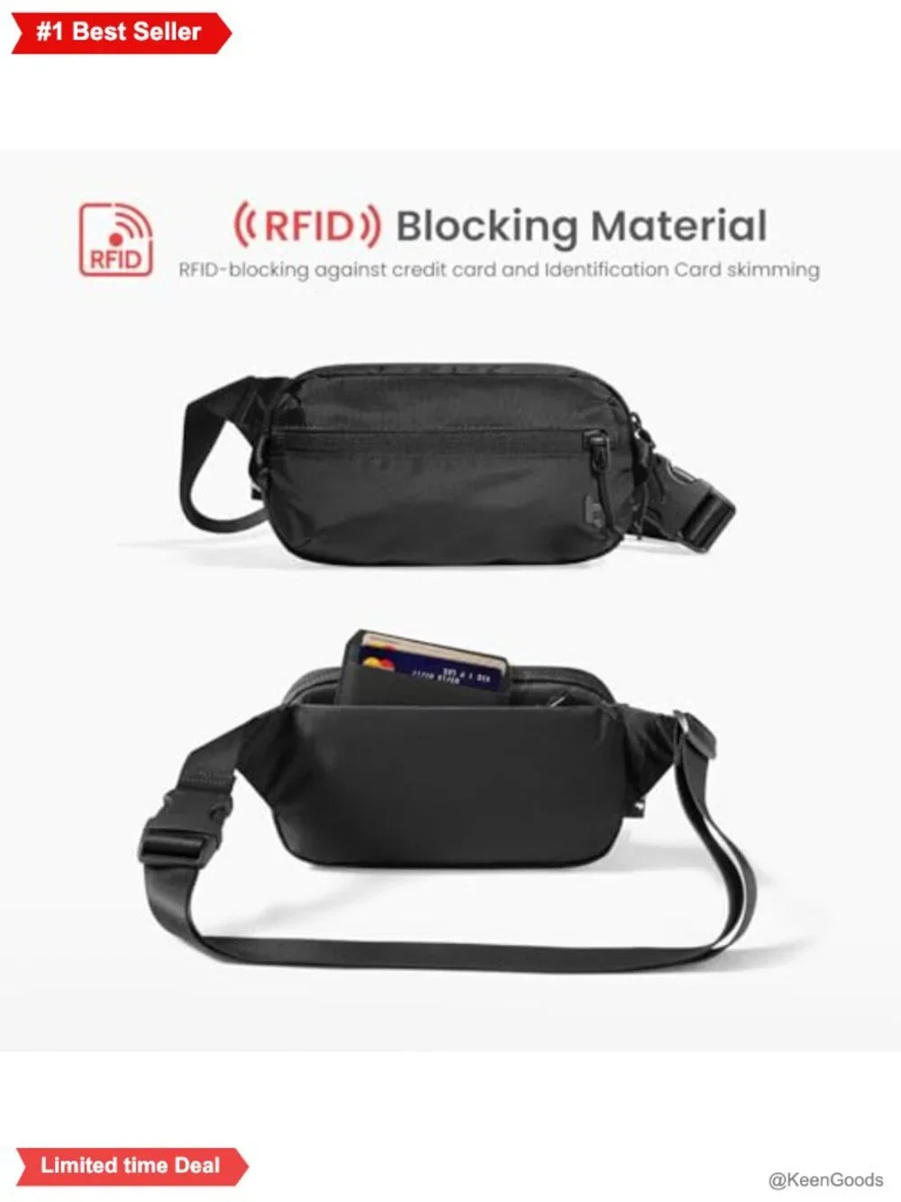 tomtoc 1.5L Sling Bag RFID Blocking Crossbody Chest Pack Water-Resistant Nylon